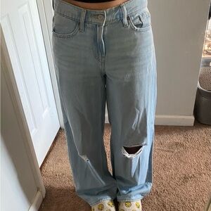 Old Navy Light Blue Distressed Wide Leg Jeans